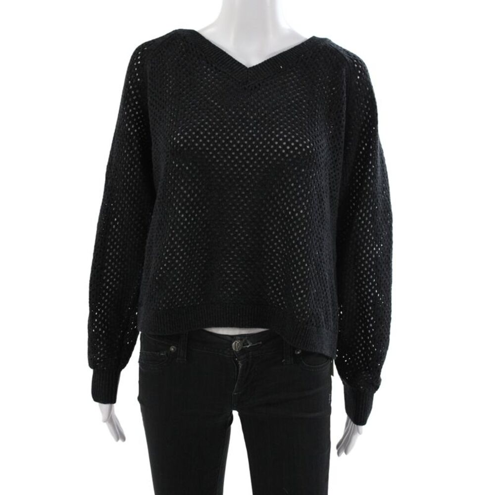 Grey State Women Pullover V-Neck Black Sweater Long Sleeve Size 1